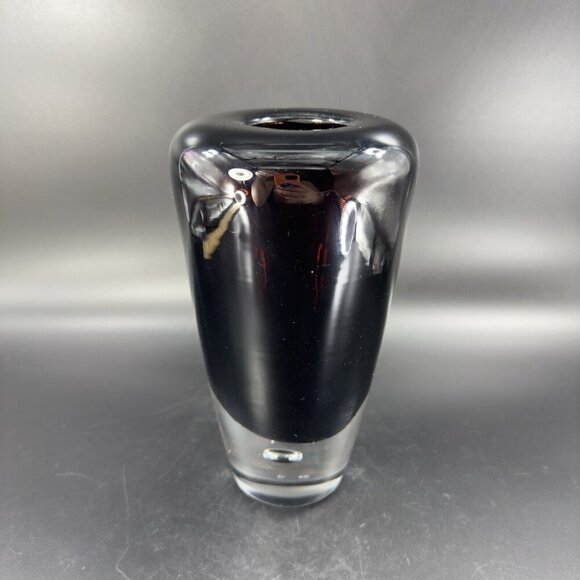 Poland Art Glass Vase Vessel Dark Amethyst Glass With Clear Bottom Air Bubble - Picture 13 of 13